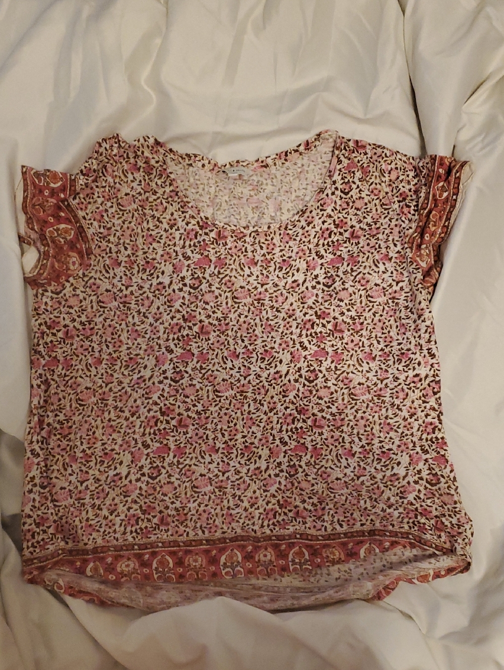 Lucky Brand Pink Floral Scoop Neck Short Sleeve Top